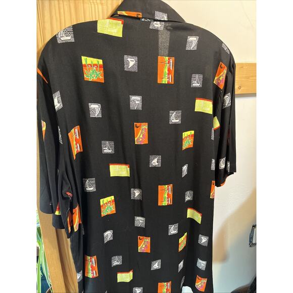 Alan Stewart Shirt Men’s Medium Black Hawaiian Rayon Short Sleeve Button Adult - Picture 11 of 12